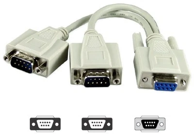 Qvs Serial Db9 Female To Db9 Male & Male Splitter Cable - Db-9 For Printer, - Image 1 of 2