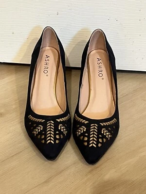 Zapatos de salón ASHRO para mujer sin cordones punta punta 3,5" tacones azul marino gamuza talla 9,5 M Foto 1 de 4