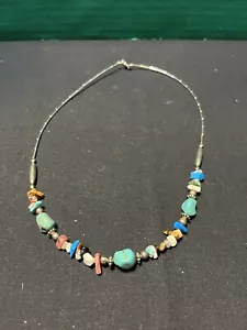 Vintage Navajo Liquid Sterling 925 Turquoise Bead Necklace Native American - Picture 1 of 14