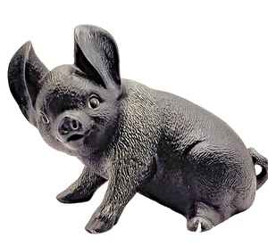 BLACK PIG with Ears Up Piglet Piggy Art Pottery Figurine Vintage 1982 Signed - Picture 1 of 24
