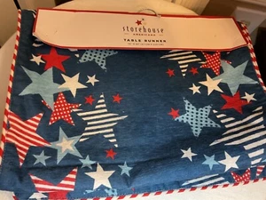 TOMMY BAHAMA TABLE RUNNER (1) 16 X 90 BLUE RED WHITE STARS 100% POLYESTER NWT - Picture 1 of 6