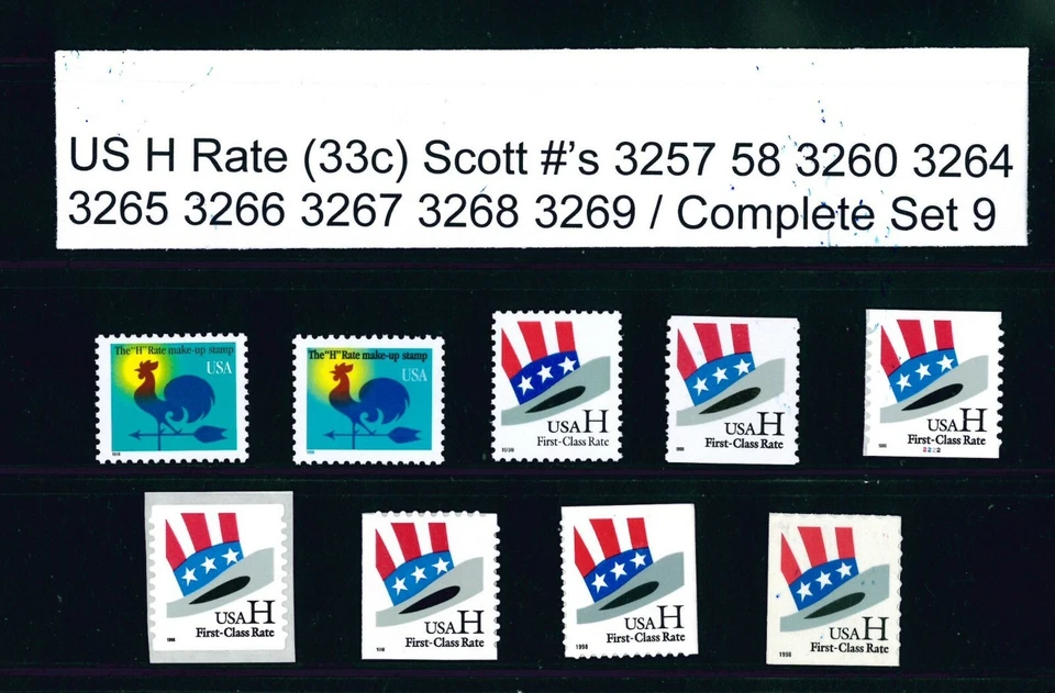 US Scott # 3257 58 3260 3264 3265 3266 3267 3268 3269 "H" Rate Complete Set of 9 - Image 1 of 1