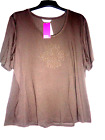 Nwt Size 22 Marks And Spencer Brown Short Sleeve Tunic Top With Bead Detail
