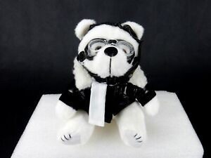 Peluche ours motard blanc 6 pouces, veste noire en faux cuir, lunettes et casque