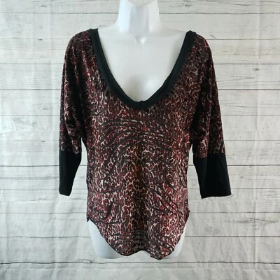 BKE Boutique Womens Top Sz Medium Red Black Animal Print Burnout Velvet - Image 1 of 4