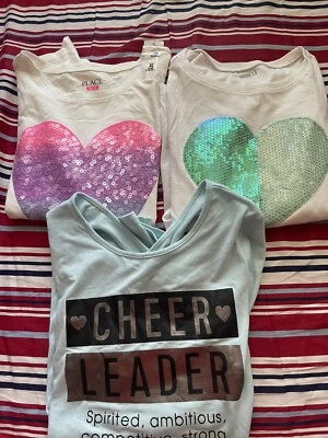 Crazy 8 & Children's Place Sparkle Long-Sleeved Tops, Size 10-14 Lot of 3 white - Image 1 of 4