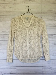 SUNDANCE Lace Blouse Sheer Boho Long Sleeve Ivory Womens Size Small - Picture 1 of 11