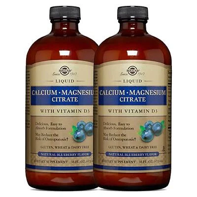 2x Solgar Líquido Calcio Magnesio Citrato Vitamina D3 Arándano Natural 16 OZ Foto 1 de 2