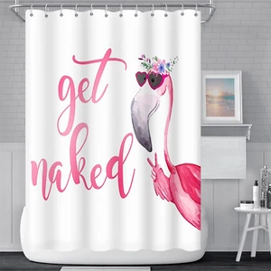 Get Naked Shower Curtain for Bathroom Funny Flamingo Pink Tropical Animals Showe - Picture 1 of 12