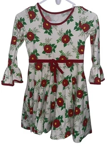 Eleanor Rose Girls Ruby Christmas Rose Dress Sz 8-10 White Red Twirl Long Sleeve - Picture 1 of 8