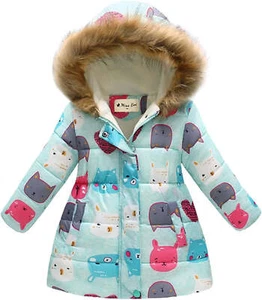 Girl'S Winter Coat Jacket Hooded Kids Toddler Flower Print Parka Outwear Warm - Picture 1 of 6