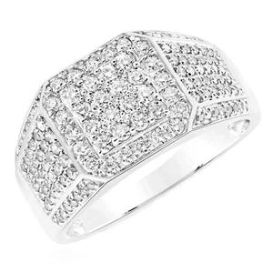 1CTW Natural Diamond 10K White Gold Square Signet Ring - Picture 1 of 2