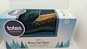 TOTES TOASTIES Herren 8-9 schwarz rot Memory Foam Hausschuhe NEU IM KARTON - Bild 1 von 3