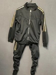 Switch Remarkable Boys Track Suit Set Black Gold Stripe Zip Jacket Pants L - Picture 1 of 15
