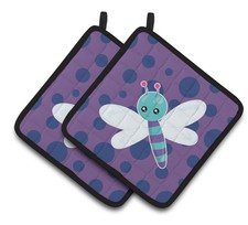 Dragonfly on Purple Polkadots Pair of Pot Holders
