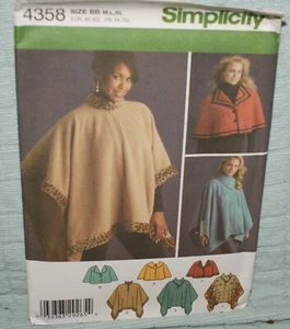 Poncho de lana Simplicity 4358, capa, cabezal falta patrón de costura NUEVO - Imagen 1 de 2