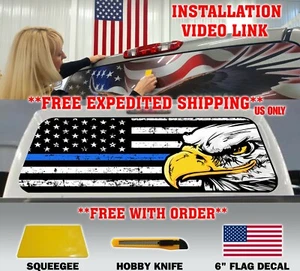 THIN BLUE LINE POLICE AMERICAN FLAG EAGLE PICKUP TRUCK REAR WINDOW DECAL - Picture 1 of 5