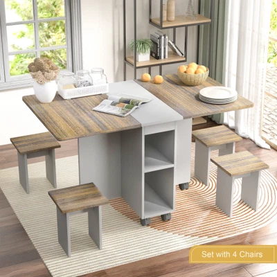 Juego de mesa de comedor extensible plegable de 5 piezas con 4 sillas juego de mesa de cocina Foto 1 de 4