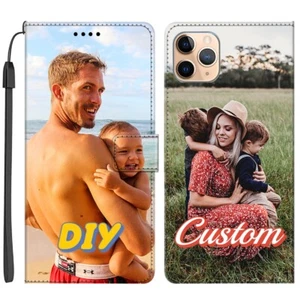 Custom Flip Leather Wallet Case Cover Personalize For iPhone Huawei Honor Xiaomi - Picture 1 of 10