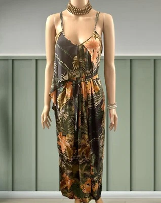 Maxi Vestido de Seda Wish The Label Vestido Pinacolada Tropical Floral Verde Talla S Foto 1 de 4