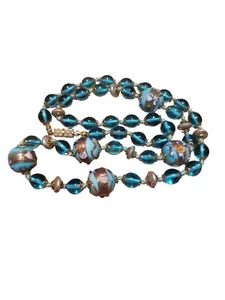Vintage Aqua blau venezianische Glas Hochzeitstorte Italien Halskette 23" lang atemberaubend - Bild 1 von 21
