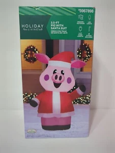 3.5' Christmas Pig In Santa Suit LED Aairborn Inflatable Yard Decor Gemmy - Picture 1 of 5