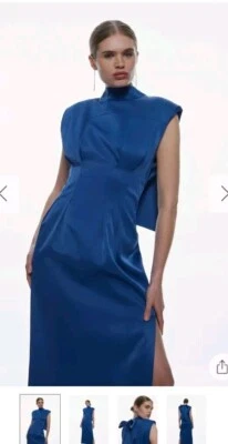 Karen Millen Navy Satin Back Crepe Woven Midaxi Dress - Image 1 of 4