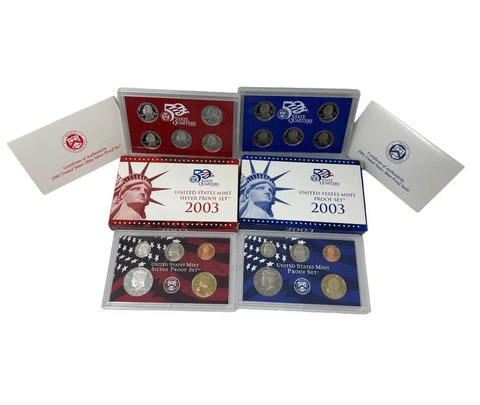 2003 United States US Mint Proof Set + Silver 50 State Quarters NEW Coins COA b7 Cover