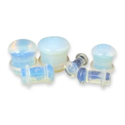 Pair of SINGLE FLARE Opalite Stone Plugs organic gauges PICK SIZE - Image 1 of 4