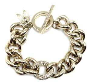 Victoria’s Secret Pave Set Crystal Chunky Gold Curb Chain Toggle Bracelet Y2K