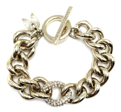Victoria’s Secret Pave Set Crystal Chunky Gold Curb Chain Toggle Bracelet VTG — 第 1/4 张图片