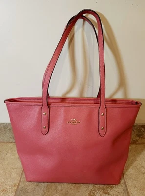 Coach | City Pink Glitter Crossgrain Leather Large Top Handle Zip Tote Bag Purse - Image 1 of 4