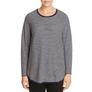 Eileen Fisher Bio Leinenmischung Slub Top Tunika marine creme gestreift Rundhals Gr. M - Bild 1 von 8