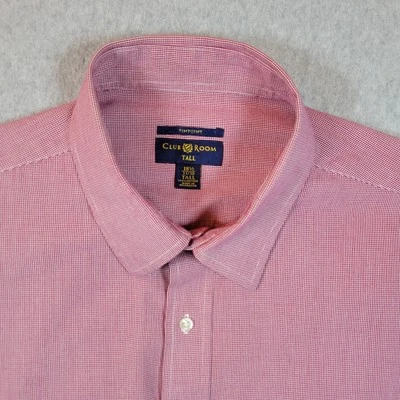 Camisa de vestir Club Room Pinpoint para hombre talla 18,5 (37/38) roja mini cuadros calce alto Foto 1 de 4