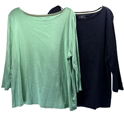 Lot of 2 Talbots Tee Women's Top Size XLP Petite Green & Blue 3/4 Sleeves Cotton - Image 1 of 4