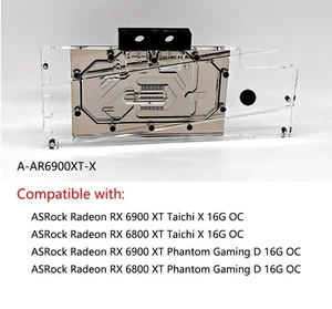 Bloque de agua GPU para ASRock AMD Radeon RX 6800/6900 XT Taichi X/Phantom Gaming D - Imagen 1 de 8