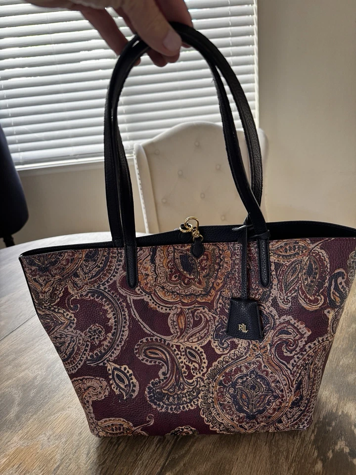 Bolso de Mano Reversible Grande Cachemira Ralph Lauren. Guijarro sintético Lthr. Cartera mujer’s Foto 1 de 4