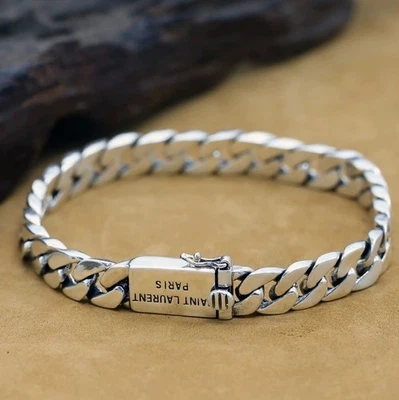 Men's Solid 925 Sterling Silver Italy Classical 20CM Long 8MM Width Bracelet T24 Foto 1 de 4