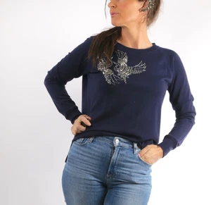 ESCADA Sport Blue Wool Knit Long Sleeve Beaded Sweater Size M - Picture 1 of 15