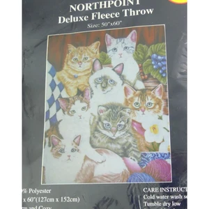 Nueva manta polar NORTHPOINT Cat Kitty 50" X 60" nueva en paquete poliéster de fácil cuidado - Imagen 1 de 7