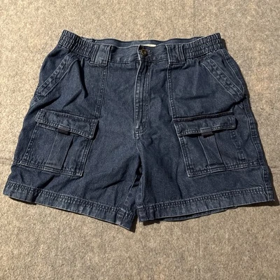 "Pantalones cortos de mezclilla Roundtree Yorke cargo para hombre 36-38 bolsillos azules elásticos entrepierna de 7"""  Foto 1 de 4