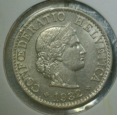 WORLD COIN SALE-1932 SWITZERLAND 5 RAPPEN- NICKEL COMP. COIN-KM# 26b - Image 1 of 3