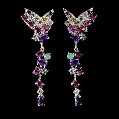 Pendientes de plata de ley 925 ovalados amatista aguamarina zafiro piedras preciosas joyería Foto 1 de 4