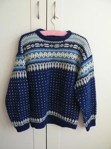 Vintage Knit Wool Sweater Adult Blue Nordic Fisherman L - Picture 1 of 7