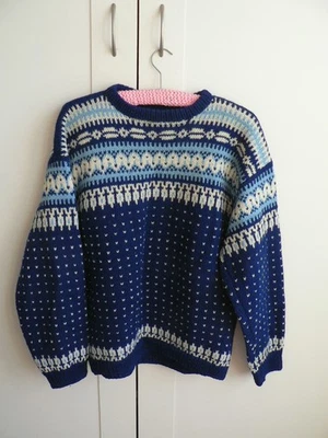 Vintage Knit Wool Sweater Adult Blue Nordic Fisherman L - Image 1 of 4
