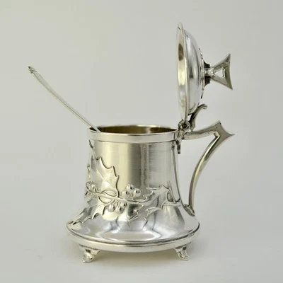 Hermosa olla antigua francesa de mostaza de plata de ley Art Nouveau siglo XIX Foto 1 de 4