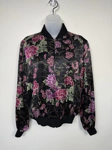 Vintage Allison Taylor Floral 100% Silk Bomber Jacket Full Zip Botanical Boho M - Bild 1 von 11