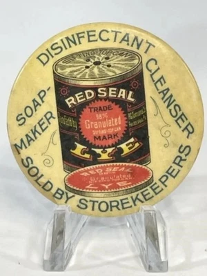 Espejo de bolsillo antiguo vintage para publicidad de lejía sello rojo Foto 1 de 4