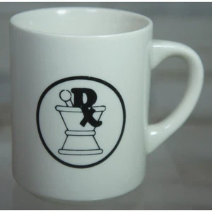 Vtg Rx Pharmacy Symbol White Coffee Mug 3.75" - Morter and Pestal Symbol - Picture 1 of 7