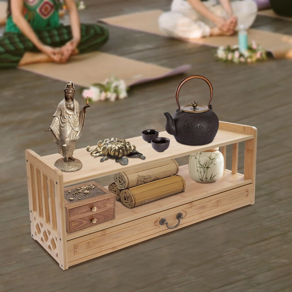 Bamboo Altar Table with Drawer Puja Table for Meditation,Plant,Book 27.2*9.8*11“ - Image 1 of 4